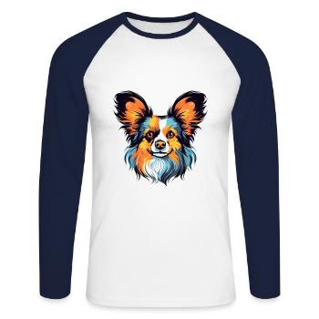 Papillon chien race aquarelle dessin animé Kawaii couleur - T-shirt baseball manches longues Homme - blanc/marine - Devant - Nik (191cm)