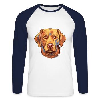 Chesapeake Bay Retriever Dog Breed Watercolor Cart - Unisex Long Sleeve Baseball T-Shirt - white/navy - Front - Nik (191cm)