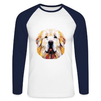 Grande race de chien des Pyrénées aquarelle dessin animé Kawaii - T-shirt baseball manches longues Homme - blanc/marine - Devant - Nik (191cm)