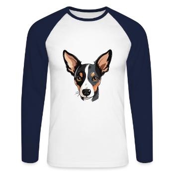 Jouet Fox Terrier chien race aquarelle dessin animé Kawai - T-shirt baseball manches longues Homme - blanc/marine - Devant - Nik (191cm)