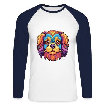 Tibetan Spaniel Dog Breed Watercolor Cartoon Kawai - Unisex Long Sleeve Baseball T-Shirt - white/navy - Front - Nik (191cm)