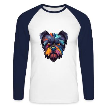 Affenpinscher chien race aquarelle dessin animé kawaii - T-shirt baseball manches longues Homme - blanc/marine - Devant - Nik (191cm)