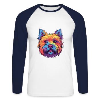Cairn Terrier Hunderasse Aquarell Karikatur Kawaii - Unisex Baseballshirt langarm - Weiß/Navy - Vorne - Nik (191cm)