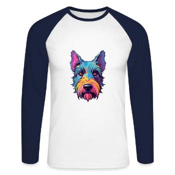 Scottish Terrier Dog Breed Watercolor Cartoon Kawa - Unisex Long Sleeve Baseball T-Shirt - white/navy - Front - Nik (191cm)
