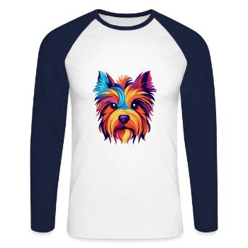 Silky Terrier Hunderasse Aquarell Karikatur Kawaii - Unisex Baseballshirt langarm - Weiß/Navy - Vorne - Nik (191cm)