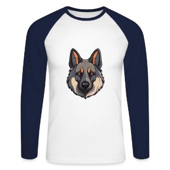 Norwegian Elkhound Dog Breed Watercolor Cartoon Ka - Unisex Long Sleeve Baseball T-Shirt - white/navy - Front - Nik (191cm)