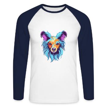 Chinesische Schopfhunderasse Aquarell-Karikatur Kawai - Unisex Baseballshirt langarm - Weiß/Navy - Vorne - Nik (191cm)