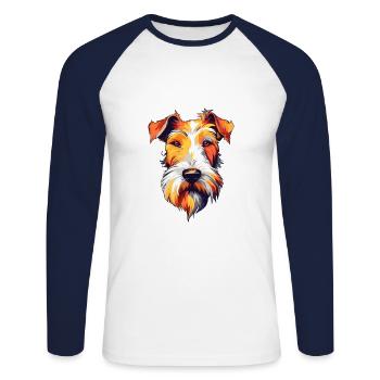 Draht Foxterrier Hunderasse Aquarell Karikatur Kawa - Unisex Baseballshirt langarm - Weiß/Navy - Vorne - Nik (191cm)