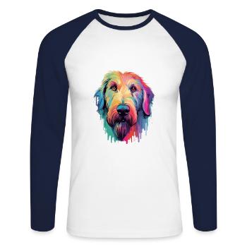 Irish Wolfhound chien race aquarelle dessin animé Kawai - T-shirt baseball manches longues Homme - blanc/marine - Devant - Nik (191cm)