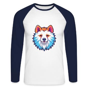 American Eskimo Dog Breed Watercolor Cartoon Kawai - Unisex Long Sleeve Baseball T-Shirt - white/navy - Front - Nik (191cm)