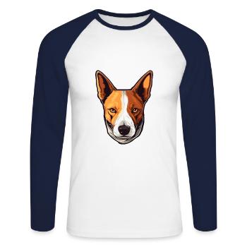 Basenji Dog Breed Watercolor Cartoon Kawaii Colorf - Unisex Long Sleeve Baseball T-Shirt - white/navy - Front - Nik (191cm)