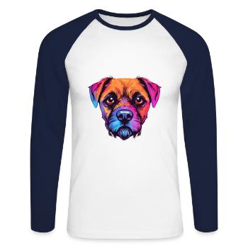 Border Terrier Dog Breed Watercolor Cartoon Kawaii - Unisex Long Sleeve Baseball T-Shirt - white/navy - Front - Nik (191cm)