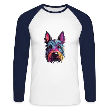 Scottish Terrier Dog Breed Watercolor Cartoon Kawa - Unisex Long Sleeve Baseball T-Shirt - white/navy - Front - Nik (191cm)