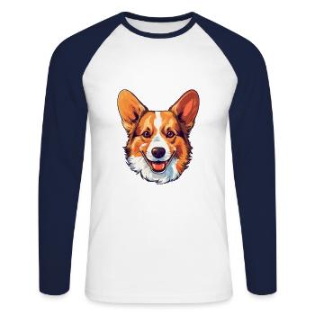 Pembroke Welsh Corgi Dog Breed Watercolor Cartoon - Unisex Long Sleeve Baseball T-Shirt - white/navy - Front - Nik (191cm)