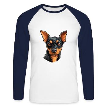 Miniature Pinscher Dog Breed Watercolor Cartoon Ka - Unisex Long Sleeve Baseball T-Shirt - white/navy - Front - Nik (191cm)