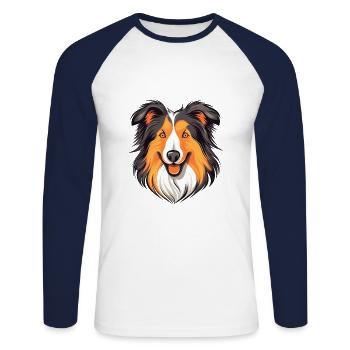 Collie Hund Rasse Aquarell Karikatur Kawaii Colorfu - Unisex Baseballshirt langarm - Weiß/Navy - Vorne - Nik (191cm)
