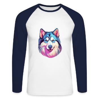 Alaskan Malamute Dog Breed Watercolor Cartoon Kawa - Unisex Long Sleeve Baseball T-Shirt - white/navy - Front - Nik (191cm)