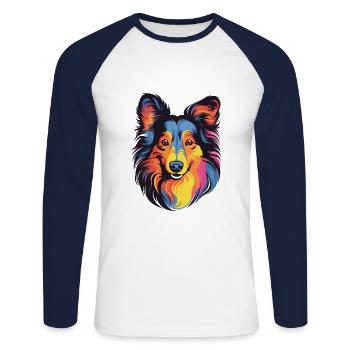 Shetland Schäferhund Hund Rasse Aquarell Karikatur Kaw - Unisex Baseballshirt langarm - Weiß/Navy - Vorne - Nik (191cm)