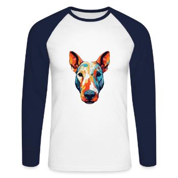 Bull Terrier Dog Breed Watercolor Cartoon Kawaii C - Unisex Long Sleeve Baseball T-Shirt - white/navy - Front - Nik (191cm)