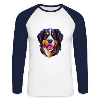 Bernese Mountain Dog Breed Watercolor Cartoon Kawa - Unisex Long Sleeve Baseball T-Shirt - white/navy - Front - Nik (191cm)