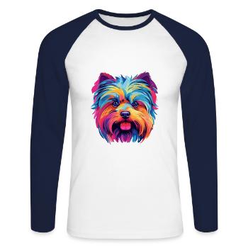 Yorkshire Terrier Hunderasse Aquarell Karikatur Kaw - Unisex Baseballshirt langarm - Weiß/Navy - Vorne - Nik (191cm)