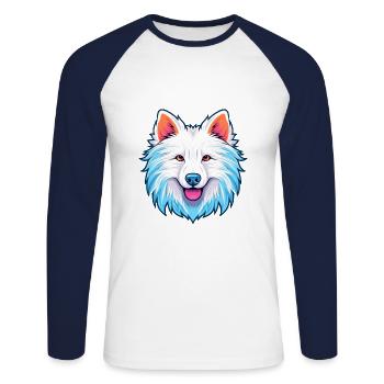 American Eskimo Dog Breed Watercolor Cartoon Kawai - Unisex Long Sleeve Baseball T-Shirt - white/navy - Front - Nik (191cm)