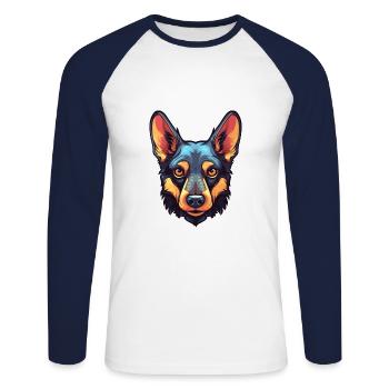 Australischer Kelpie Hund Rasse Aquarell Karikatur Kaw - Unisex Baseballshirt langarm - Weiß/Navy - Vorne - Nik (191cm)