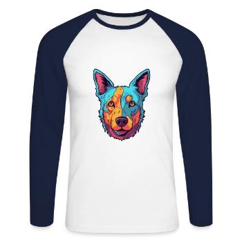 Australischer Rinderhund Rasse Aquarell Karikatur Kaw - Unisex Baseballshirt langarm - Weiß/Navy - Vorne - Nik (191cm)