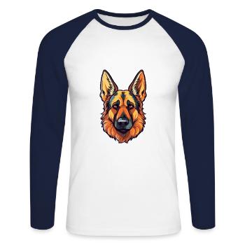 Deutsche Schäferhunderasse Aquarell Cartoon Kawai - Unisex Baseballshirt langarm - Weiß/Navy - Vorne - Nik (191cm)