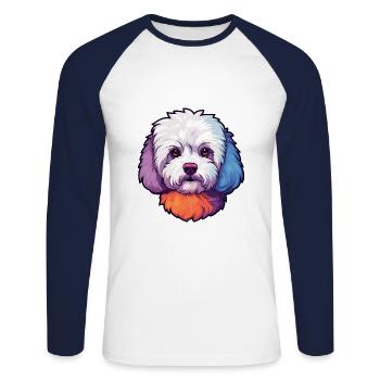 Bichons frisé race de chien aquarelle dessin animé Kawaii - T-shirt baseball manches longues Homme - blanc/marine - Devant - Nik (191cm)