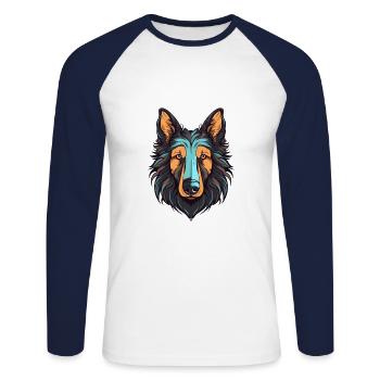 Belgian Sheepdog Dog Breed Watercolor Cartoon Kawa - Unisex Long Sleeve Baseball T-Shirt - white/navy - Front - Nik (191cm)