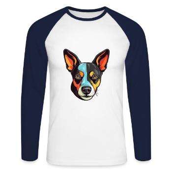 Rat Terrier Race Chien Aquarelle Dessin Animé Kawaii Co - T-shirt baseball manches longues Homme - blanc/marine - Devant - Nik (191cm)