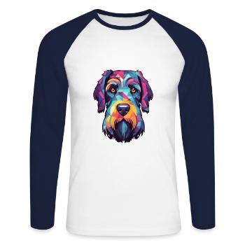 Riesenschnauzer Hunderasse Aquarell Cartoon Kawai - Unisex Baseballshirt langarm - Weiß/Navy - Vorne - Nik (191cm)