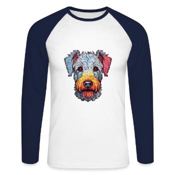 Pumi Hunderasse Aquarell Karikatur Kawaii Bunt - Unisex Baseballshirt langarm - Weiß/Navy - Vorne - Nik (191cm)