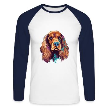 Cocker anglais Spaniel Chien Race Aquarelle Cartoo - T-shirt baseball manches longues Homme - blanc/marine - Devant - Nik (191cm)