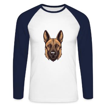 Belgian Malinoi Dog Breed Watercolor Cartoon Kawai - Unisex Long Sleeve Baseball T-Shirt - white/navy - Front - Nik (191cm)