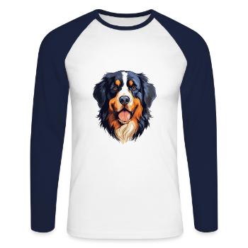 Bernese Mountain Dog Breed Watercolor Cartoon Kawa - Unisex Long Sleeve Baseball T-Shirt - white/navy - Front - Nik (191cm)