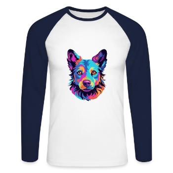 Mudi Hunderasse Aquarell Cartoon Kawaii Bunt - Unisex Baseballshirt langarm - Weiß/Navy - Vorne - Nik (191cm)