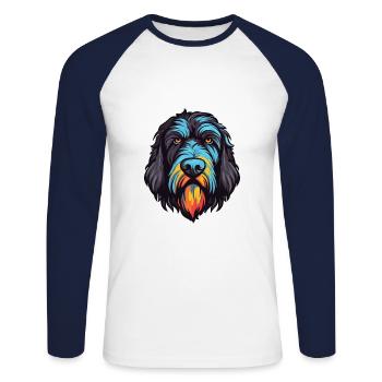 Black Russian Terrier Dog Breed Watercolor Cartoon - Unisex Long Sleeve Baseball T-Shirt - white/navy - Front - Nik (191cm)