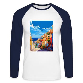 Ponza Italy Vintage Travel Poster WPA Art Souvenir - Unisex Long Sleeve Baseball T-Shirt - white/navy - Front - Nik (191cm)