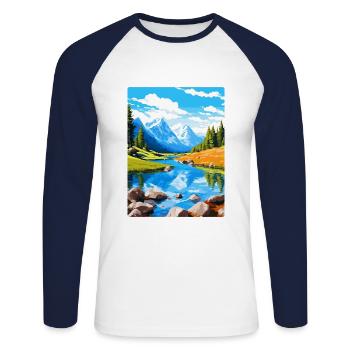 Aiguestortes I Estany de Sant Maurici Park Spanien - Unisex Baseballshirt langarm - Weiß/Navy - Vorne - Nik (191cm)
