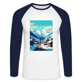 Ischgl Österreich Vintage Reiseplakat Souvenir WPA - Unisex Baseballshirt langarm - Weiß/Navy - Vorne - Nik (191cm)