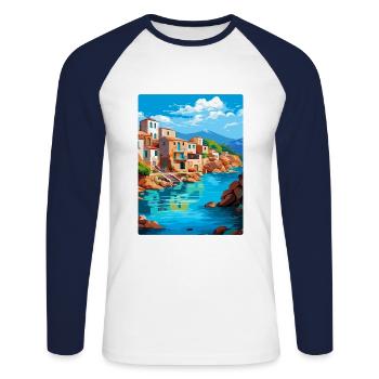 Crète Grèce Affiche de voyage vintage WPA Souvenir - T-shirt baseball manches longues Homme - blanc/marine - Devant - Nik (191cm)