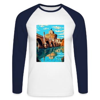 St Angelo Bridge Italy Vintage Travel Poster WPA - Unisex Long Sleeve Baseball T-Shirt - white/navy - Front - Nik (191cm)