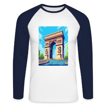 Arc de Triomphe Paris France Vintage Poster de voyage - T-shirt baseball manches longues Homme - blanc/marine - Devant - Nik (191cm)