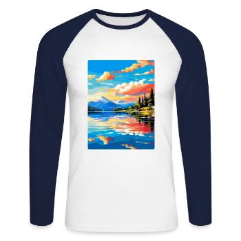 Lac de Varèse Italie Affiche de voyage vintage souvenir - T-shirt baseball manches longues Homme - blanc/marine - Devant - Nik (191cm)