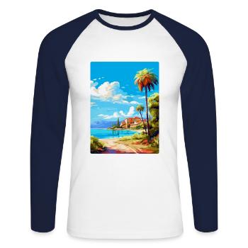 Alcudia Espagne Affiche de voyage vintage WPA Souvenir - T-shirt baseball manches longues Homme - blanc/marine - Devant - Nik (191cm)