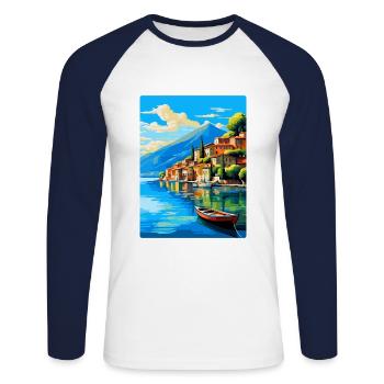 Lac d’Iseo Italie Affiche de voyage vintage Souvenir WPA - T-shirt baseball manches longues Homme - blanc/marine - Devant - Nik (191cm)