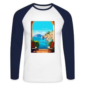 Capri Italy Vintage Travel Poster WPA Art Souvenir - Unisex Long Sleeve Baseball T-Shirt - white/navy - Front - Nik (191cm)