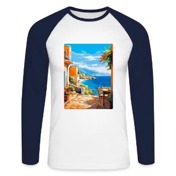 Crète Grèce Affiche de voyage vintage WPA Souvenir - T-shirt baseball manches longues Homme - blanc/marine - Devant - Nik (191cm)